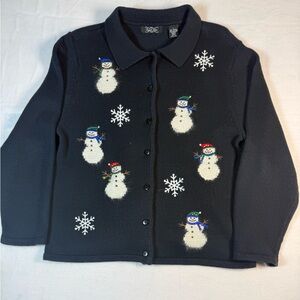 Crystal Kobe Black Snowman Button-up Cardigan Size Large